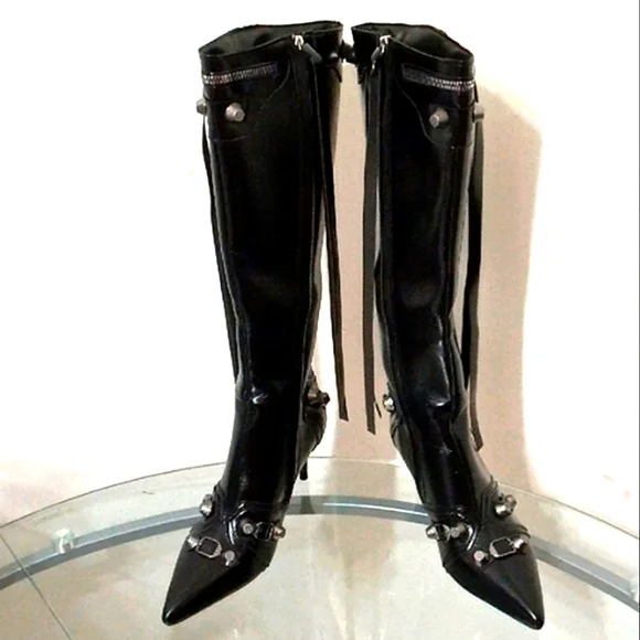 SALE🎁Brand New🎁FREE GIFT INCLUDED🎁 High Knee Heels Boots Zippers Tassel Metal - Picture 3 of 11